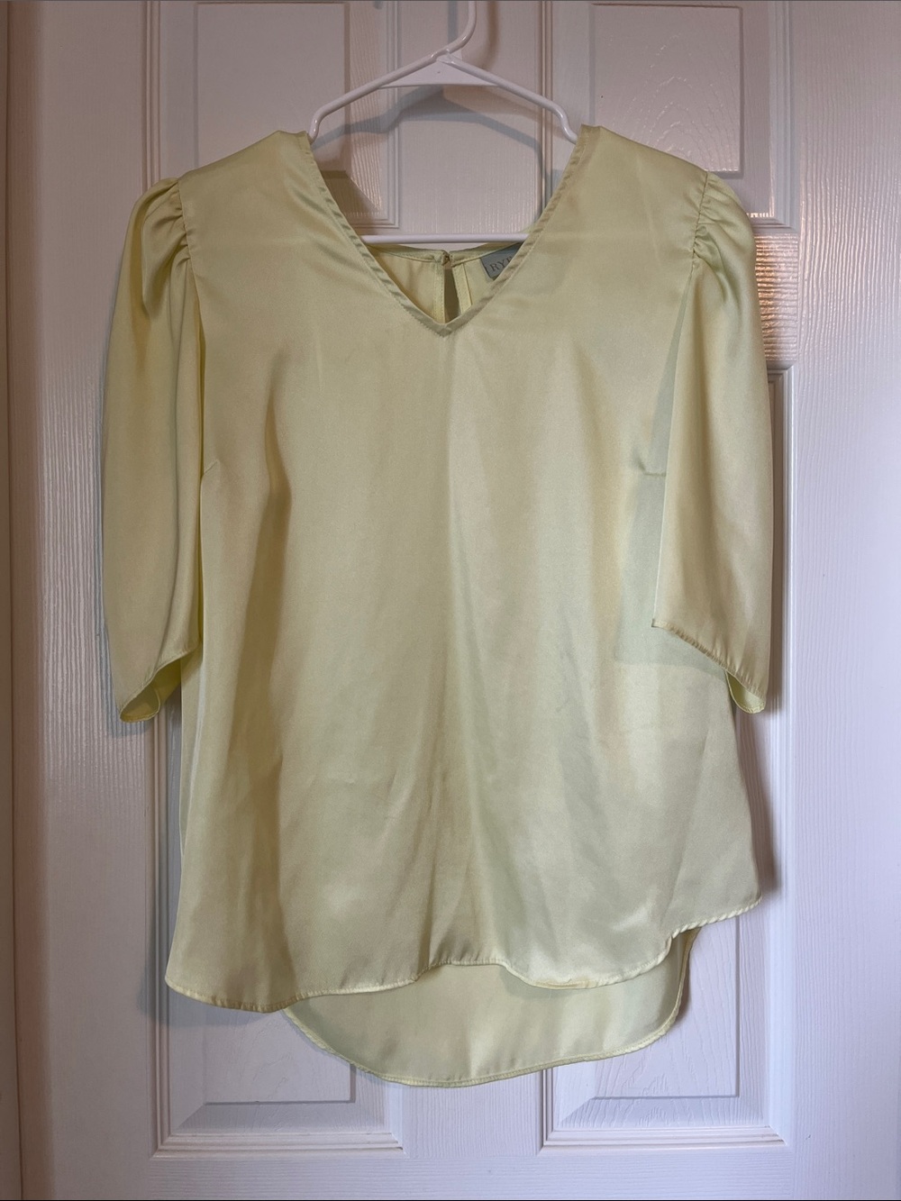 V-Neck Puff Sleeve Blouse in Soft Yellow